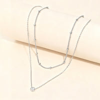Elegant Double-Layer Stainless Steel Necklace with Single Diamond Pendant for Women