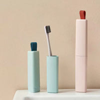 Portable Travel Toothbrush Holder with Handle - Compact Toothpaste & Mouthwash Cup Organizer
