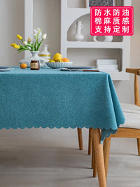Solid Color Cotton Linen Waterproof Oil-Proof Wipeable Tablecloth for Dining Table Coffee Table Rectangular Japanese Style Simple Home Decor