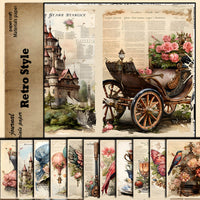 European Vintage Castle & Butterfly Theme Decorative Paper Set for Scrapbooking (11 Sheets)