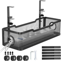 Under-Desk Cable Management Tray with Clamp-On Power Strip Holder for Office and Home