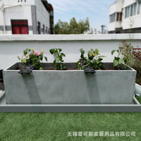 Nordic Style Rectangular Imitation Cement Plant Pot Tray with Water Catchment