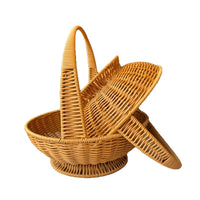 Handwoven Imitation Rattan Fruit Picking Basket with Mesh Decoration