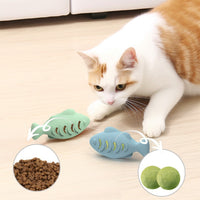 Catnip Fish Chew Toy for Cats, Silicone Self-Play Teaser with Mint Ball