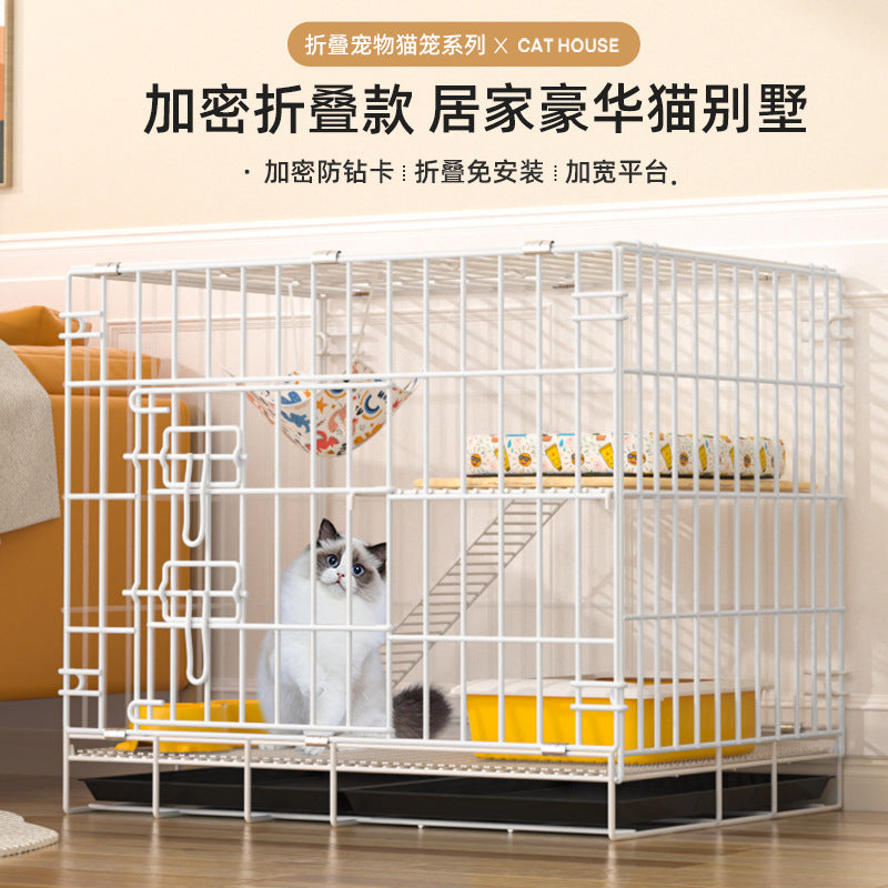 Foldable Indoor Cat Cage with Multi-Tier Platforms and Accessories