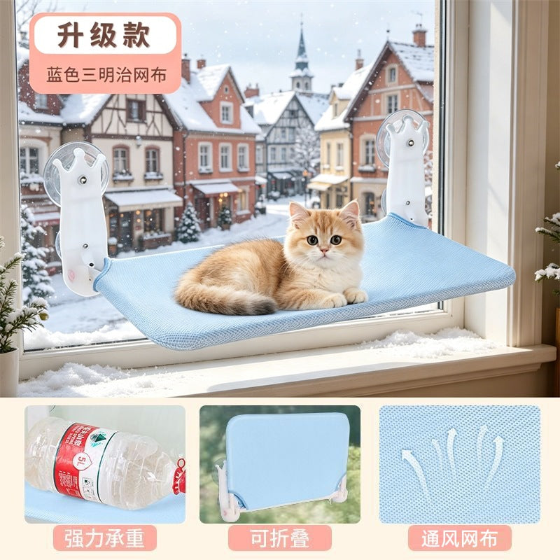 Foldable Cat Hammock with Suction Cups for Windows - Breathable, Washable, All-Season Cat Bed