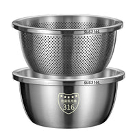 Food Grade 304 Stainless Steel Kitchen Basin Set - Drainer, Colander, Rice Washer, Mixing Bowl
