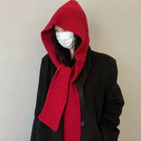 Women's Winter Hooded Scarf and Hat Set, Knitted Warm Shawl with Integrated Beanie