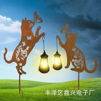 Outdoor Solar Powered Waterproof Metal Cat Silhouette Garden Stake Light for Yard and Patio Decoration
