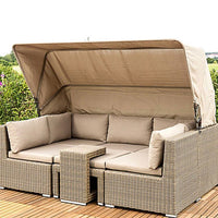 Outdoor Rattan Wicker Daybed Sofa Set with Canopy for Patio Garden Balcony