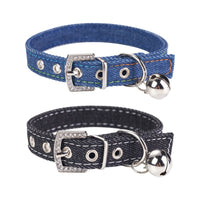 Adjustable Denim Pet Collar with Bell for Small to Medium Dogs and Cats