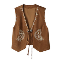 Bohemian Embroidered Rivet Suede Vest for Women
