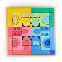 Wooden Rainbow Pyramid Stacking Blocks for Kids and Adults, Educational Building Toy