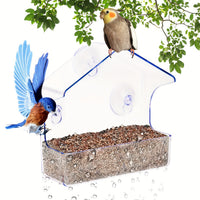 Acrylic Transparent Bird Feeder with Suction Cups for Balcony Window Glass Outdoor Nature