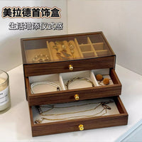 Luxury Walnut Grain Jewelry Box with Drawers for Earrings, Necklaces, and Bracelets