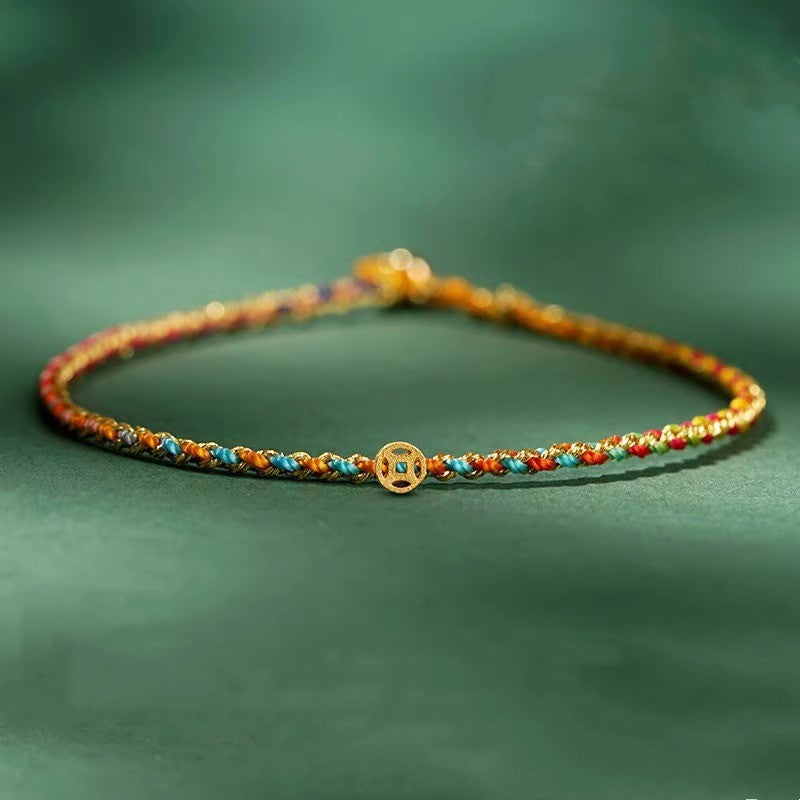 Lucky Coin Braided Bracelet for Kids, Handmade Adjustable Red String Wristband