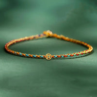 Lucky Coin Braided Bracelet for Kids, Handmade Adjustable Red String Wristband