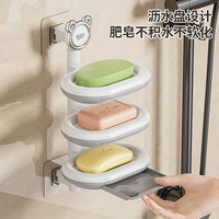 No-Drill Wall-Mounted Multi-Layer Swivel Soap Dish with Drainage for Bathroom