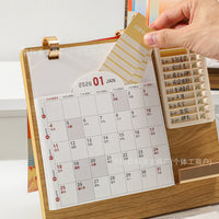 2026 Minimalist Desk Calendar with Wooden Stand and Mirror, Multifunctional Planner