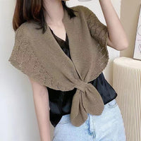 Women's Solid Color Knitted Shawl Poncho for Autumn/Winter - Versatile Shoulder Wrap for Air-Conditioned Rooms