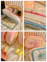 Cartoon Embroidered Large Capacity Portable Travel Cosmetic Bag with Compartments