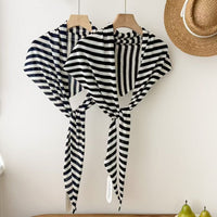 Korean Style Ice Silk Striped Triangle Scarf Shawl for Summer Sun Protection and Air Conditioning
