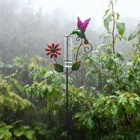 Decorative Iron Art Rain Gauge with Glass Measuring Cup for Outdoor Garden