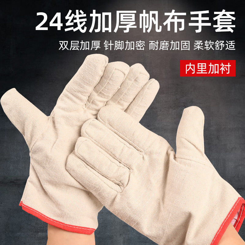 Double-Layer Canvas Work Gloves, Thickened, Fully Lined, Heavy Duty, for Welding and Industrial Protection
