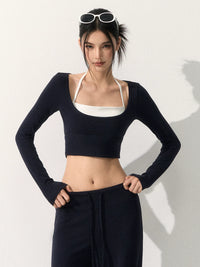 Naiqiao Women's Yoga Set with Chest Pads, High-End Sports Wear, Pilates Fitness Long-Sleeved Top & Wide-Leg Pants