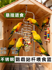 Stainless Steel Bird Feeder Fruit Vegetable Basket Hanging Toy for Parrots