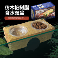 Reptile Chameleon Gecko Natural Landscape Anti-mold Chew-resistant Detachable Feeding Wood Stump with Double Bowls