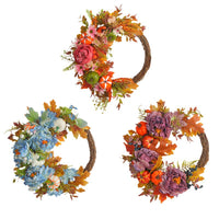 Autumn Peony Pumpkin Wreath Artificial Flower Garland for Home Outdoor Decor
