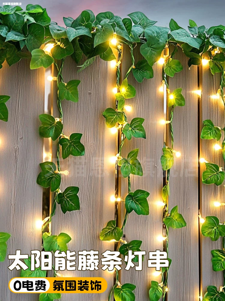 Solar-Powered Artificial Flower Vine String Lights for Outdoor Garden Decor