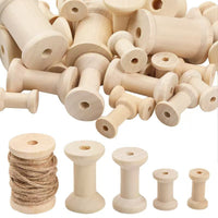 Vintage Wooden Spools for Thread Winding - Natural Wood Bobbins for Crafting and Organization