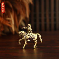 Brass Genghis Khan Miniature Figurine on Horseback for Micro Landscape Decor