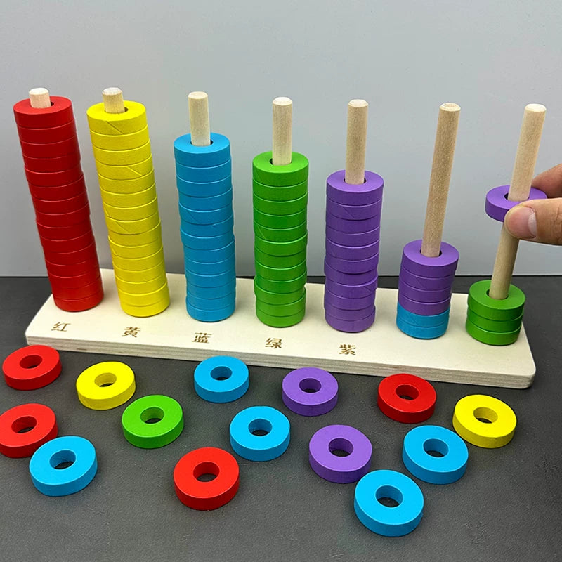 Montessori Rainbow Stacking Rings & Pegs Set for Early Education, Color Recognition & Fine Motor Skills Development