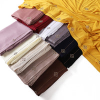 Mercerized Cotton Jersey Scarf with Clover Rhinestone Design, Breathable and Elastic