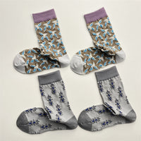 Vintage Bird & Oak Leaf Embossed Mid-Calf Cotton Socks for Women