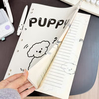A4 Thin Crisp Question Mark Puppy Loose-Leaf Notebook for Students, Lay-Flat Design