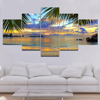 Modern Sunset Seascape Canvas Wall Art Print, 5-Panel Tropical Ocean Decor Painting