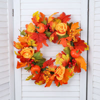 Autumn Maple Leaf Wreath for Front Door Decor - Thanksgiving & Halloween Harvest Festival Decoration