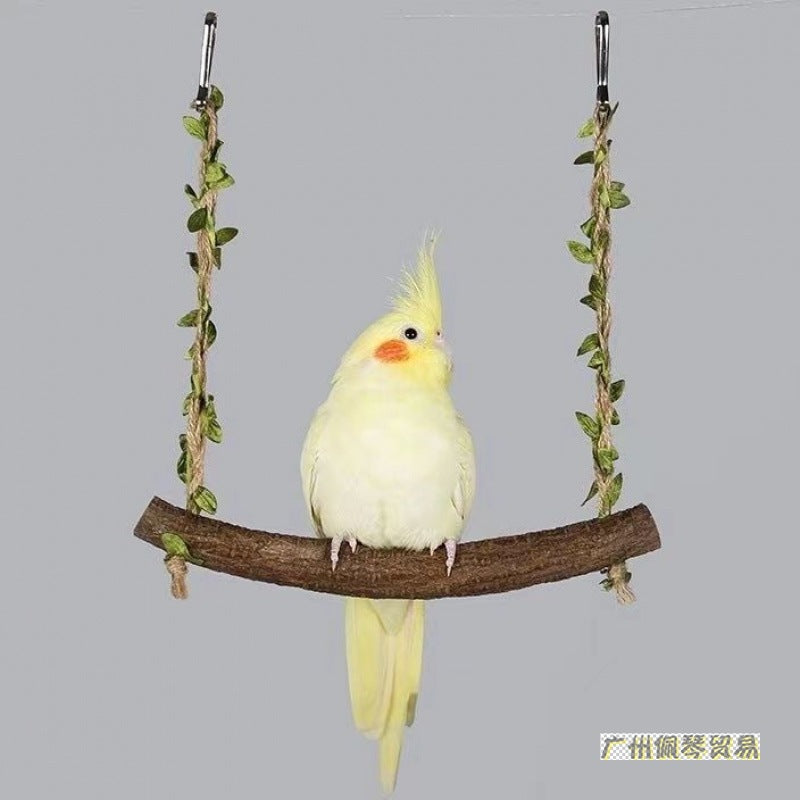 Natural Wood Bird Perch Swing Toy for Parrots and Small Birds, Chew-Resistant Climbing and Grinding Toy