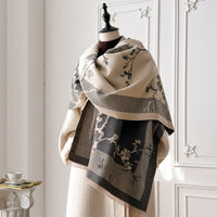 Magpie Branch Double-Sided Faux Cashmere Scarf Shawl for Women, Winter Warm Neck Protection, Artistic Vintage Style
