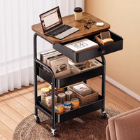 3-Tier Mobile Storage Cart with Adjustable Tabletop and Drawers for Home, Snacks, and Sofa Side