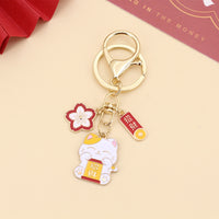 Japanese Lucky Cat Sakura Keychain Charm for Bags and Keys