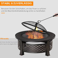 Outdoor Round Fire Pit BBQ Grill Multi-functional Charcoal Heater for Garden Patio