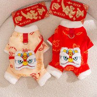 Pet Chinese New Year Tang Suit - Warm Four-Legged Cotton Coat for Dogs and Cats