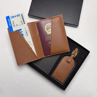 PU Leather Travel Passport Holder & Boarding Pass Wallet with Luggage Tag
