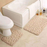 Coral Fleece Pebble Pattern Bathroom Mat Set - Rectangular & U-Shaped Toilet Mats