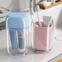 Portable Travel Toothbrush Cup Set with Toothpaste for Couples or Solo Use